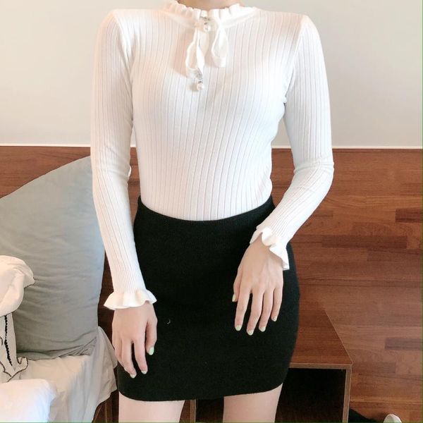 women's sweaters casual autumn slim sweater winter knitted lace up flare long sleeve ruffle knitting pullover women pink, White;black
women's sweaters casual autumn slim sweater winter knitted lace up flare long sleeve ruffle knitting pullover women pink, White;black