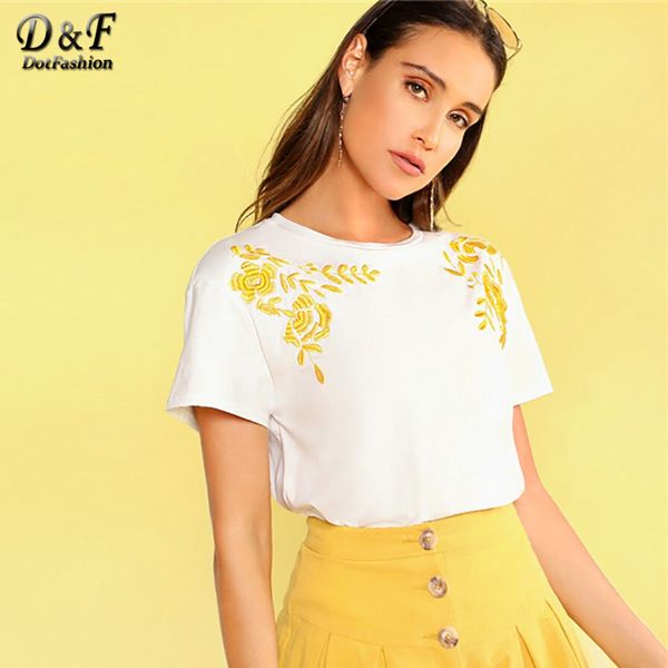 dotfashion white flower embroidered detail tee women summer casual short sleeve clothing ladies korean fashion t-shirt y200111
dotfashion white flower embroidered detail tee women summer casual short sleeve clothing ladies korean fashion t-shirt y200111