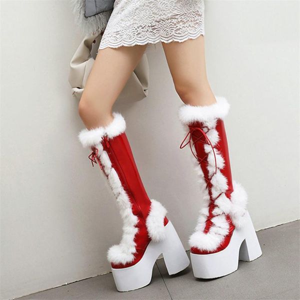 boots us12 women lace up patent leather high heel knee female winter warm fur thigh chunky platform pumps shoes, Black
boots us12 women lace up patent leather high heel knee female winter warm fur thigh chunky platform pumps shoes, Black
