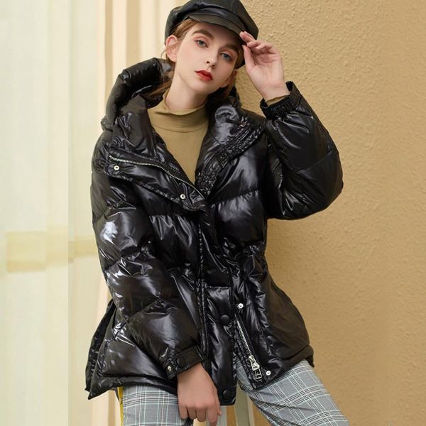 women's down & parkas waterproof winter jacket women hooded 2021 thick shiny glossy female 90% white duck coat with belt puffer coats, Black
women's down & parkas waterproof winter jacket women hooded 2021 thick shiny glossy female 90% white duck coat with belt puffer coats, Black