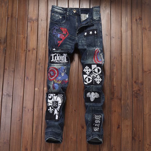 new european and american fashion badge embroidery jeans men stitching self-fitting micro cowboy trousers straight, Blue
new european and american fashion badge embroidery jeans men stitching self-fitting micro cowboy trousers straight, Blue