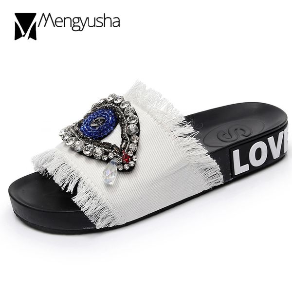 handmade 5 colors denim slippers woman sandals outdoor crystal eyes decorate slides beading bling flipflops beach slip on shoes x1020, Black
handmade 5 colors denim slippers woman sandals outdoor crystal eyes decorate slides beading bling flipflops beach slip on shoes x1020, Black