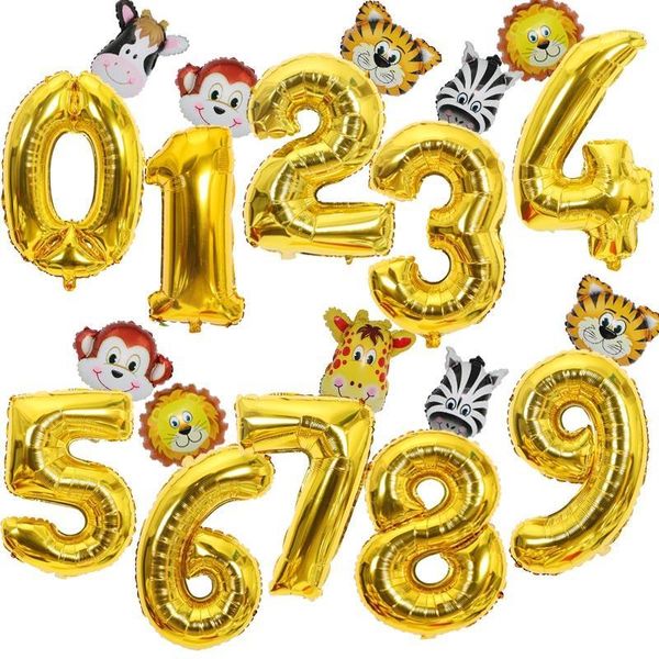 

40inch number balloons with animal baloon lion tiger jungle animal party 1st/2/3/4/5/6/7th birthday globos party supplier decor1