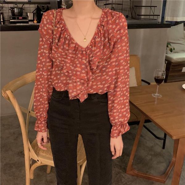 women's blouses & shirts elegant autumn ruffles v collar blouse women floral print flare sleeve korean shirt, White
women's blouses & shirts elegant autumn ruffles v collar blouse women floral print flare sleeve korean shirt, White