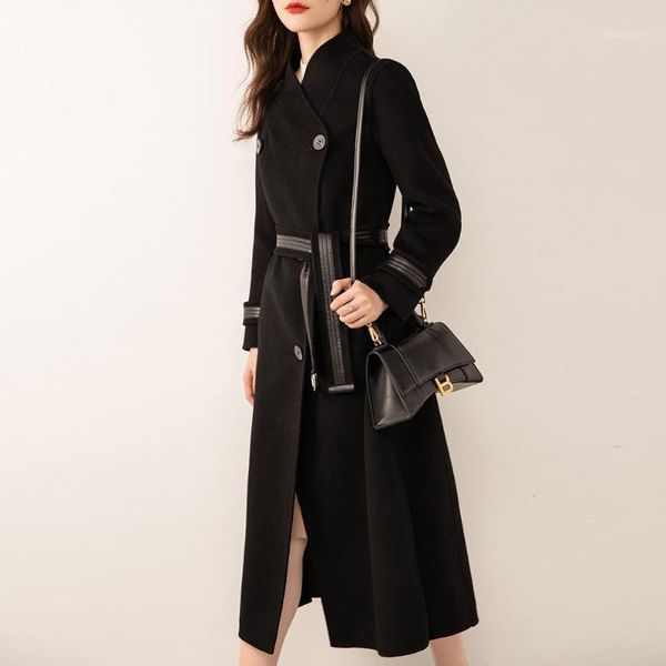 women 2021 autumn winter double-faced cashmere woolen coat new thicken long sleeve female chic casual wool coats with belt b5071, Black
women 2021 autumn winter double-faced cashmere woolen coat new thicken long sleeve female chic casual wool coats with belt b5071, Black