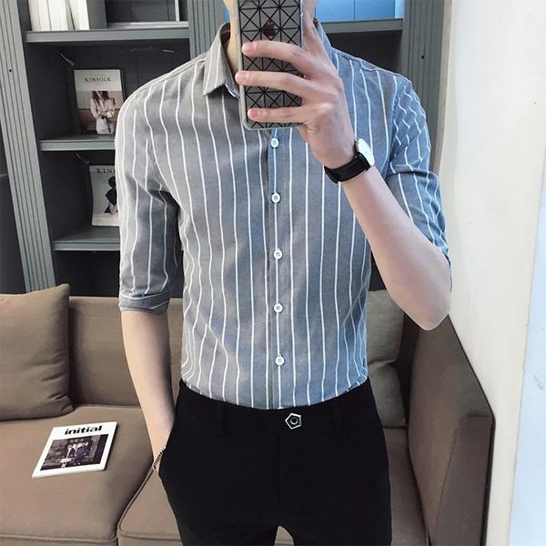 men's casual shirts 2021 summer shirt korean slim striped middle sleeve business clothes, White;black
men's casual shirts 2021 summer shirt korean slim striped middle sleeve business clothes, White;black