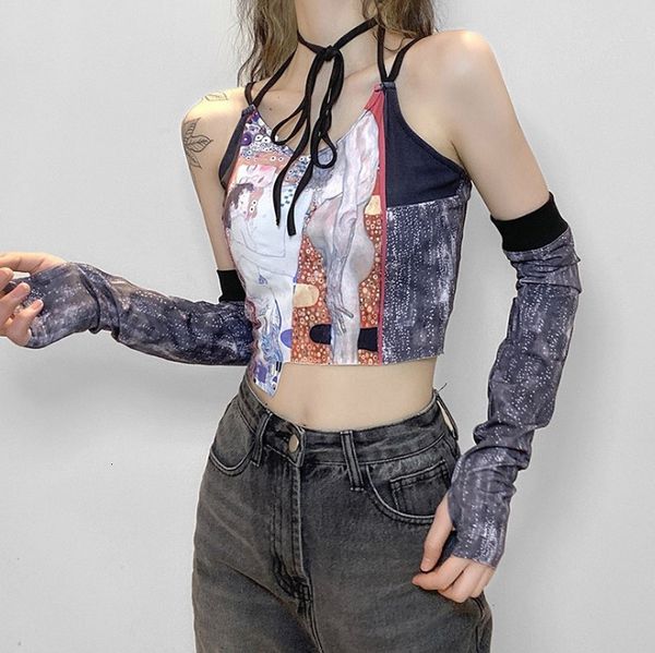 da 2493b 2021 cartoon strappy vest + mid-length gloves, Black;brown