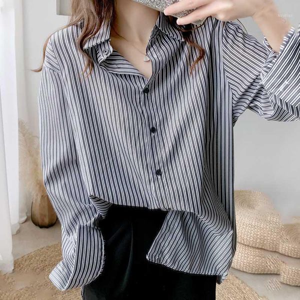 2020 autumn women's striped long sleeve chiffon blouse turn-down collar office lady elegance oversize shirts korean chic 1, White
2020 autumn women's striped long sleeve chiffon blouse turn-down collar office lady elegance oversize shirts korean chic 1, White