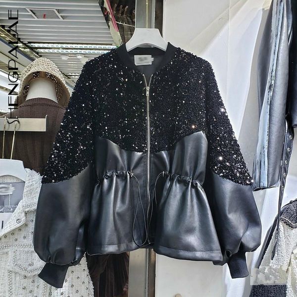 shengpalae sequin stitching leather jacket women's autumn 2021 new fashionzipper drawstring waist loose pu leather coat 5a789, Black;brown
shengpalae sequin stitching leather jacket women's autumn 2021 new fashionzipper drawstring waist loose pu leather coat 5a789, Black;brown