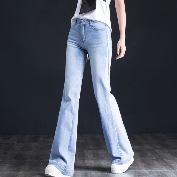 women's spring autumn slim high waist straight pants full length jeans n0196, Blue 
women's spring autumn slim high waist straight pants full length jeans n0196, Blue