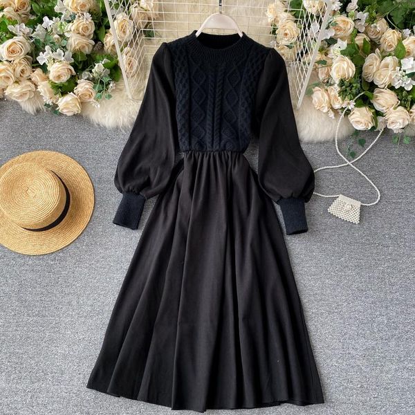 elegant solid women dress fashion korean splice knitted o neck puff sleeve dresses autumn streetwear a-line dress 2021, Black;gray
elegant solid women dress fashion korean splice knitted o neck puff sleeve dresses autumn streetwear a-line dress 2021, Black;gray