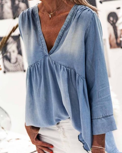 denim woman blouses shirts causal ladies v-neck long sleeve loose autumn female blouses 2020 solid blue denim robe new1, White
denim woman blouses shirts causal ladies v-neck long sleeve loose autumn female blouses 2020 solid blue denim robe new1, White