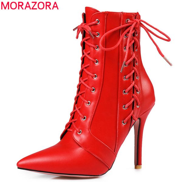 morazora lace up zipper pointed toe women boots fashion high heels pu leather ankle boots plus size 34-46 red black white 1026
morazora lace up zipper pointed toe women boots fashion high heels pu leather ankle boots plus size 34-46 red black white 1026