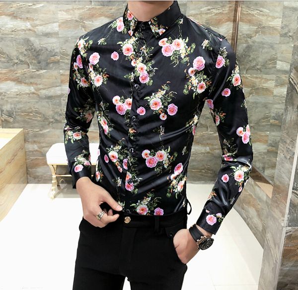 spring fashion men floral printed shirt long sleeve rose printing slim fit male shirts for patry night club, White;black
spring fashion men floral printed shirt long sleeve rose printing slim fit male shirts for patry night club, White;black