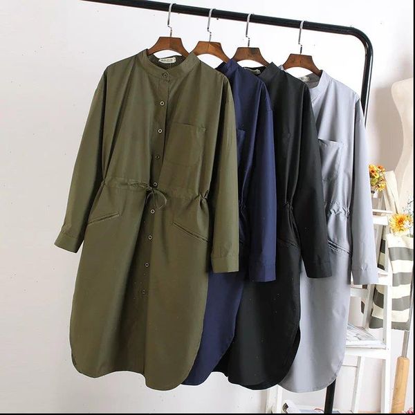 long blouse women female casual stand collar oversize shirt vogue loose long sleeve cotton drawstring waist blouse, White
long blouse women female casual stand collar oversize shirt vogue loose long sleeve cotton drawstring waist blouse, White