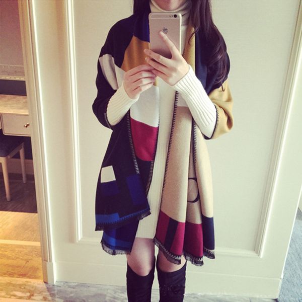 scarves women autumn winter korean plaid long thickened air conditioning shawl with double sided versatile student cape, Blue;gray
scarves women autumn winter korean plaid long thickened air conditioning shawl with double sided versatile student cape, Blue;gray