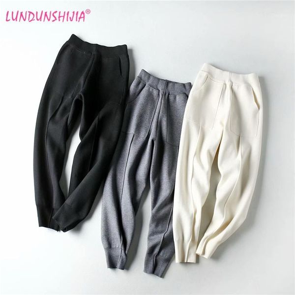 lundunshijia 2020 new spring autumn women knitting harem pants fashion white black gray trousers for women1, Black;white