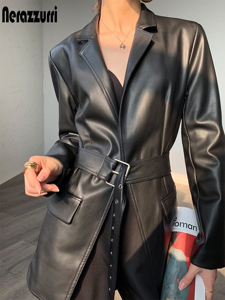 nerazzurri autumn light soft leather blazers women belt long sleeve 2020 new pu faux leather jacket women plus size fashion 5xlx1016, Black;brown
nerazzurri autumn light soft leather blazers women belt long sleeve 2020 new pu faux leather jacket women plus size fashion 5xlx1016, Black;brown