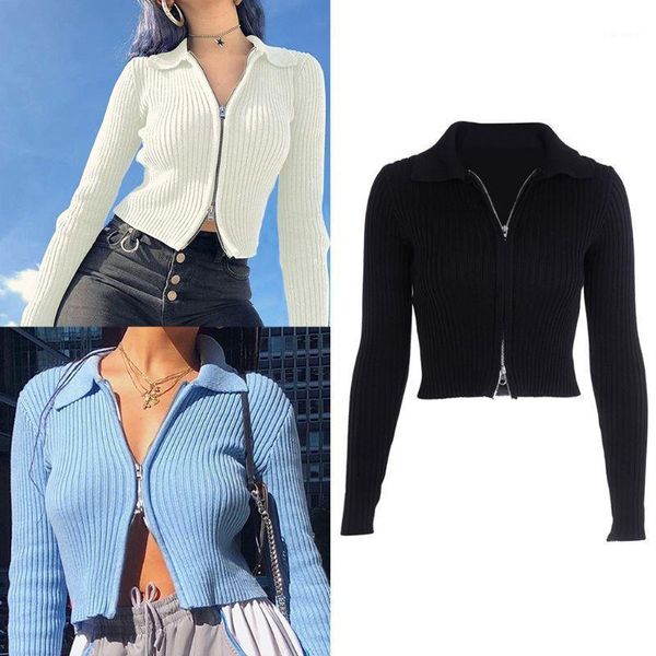 women's jackets women long sleeve ribbed knit sweater two-way zipper bodycon lapel crop, Black;brown
women's jackets women long sleeve ribbed knit sweater two-way zipper bodycon lapel crop, Black;brown