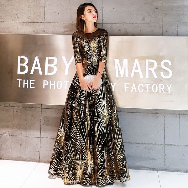 robe de soiree evening dress gold sequined crystal o-neck black floor-length dinner gowns lf405 201113, White;black
robe de soiree evening dress gold sequined crystal o-neck black floor-length dinner gowns lf405 201113, White;black