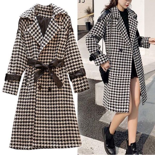 autumn winter fashion plus size houndstooth mid-length woolen korean bow sashes thickened women's blends plaid coat, Black
autumn winter fashion plus size houndstooth mid-length woolen korean bow sashes thickened women's blends plaid coat, Black