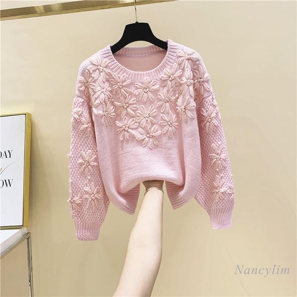 three-dimensional handmade crocheted lantern sleeve embroidered pullover sweater women's 2021 spring autumn knitwear, White;black
three-dimensional handmade crocheted lantern sleeve embroidered pullover sweater women's 2021 spring autumn knitwear, White;black
