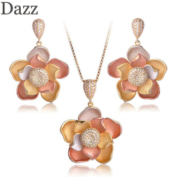 dazz three tones color lotus flowers shape pendant necklace dangle earring sets maspray sand copper jewelry for women bijoux, Silver
dazz three tones color lotus flowers shape pendant necklace dangle earring sets maspray sand copper jewelry for women bijoux, Silver