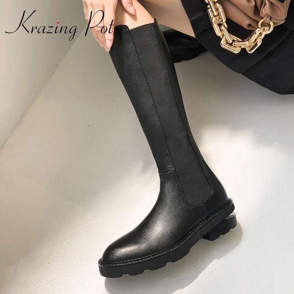 krazing pot 2020 genuine leather round toe med heel stretch boots concise style solid elegant lady knee-high boots l98, Black
krazing pot 2020 genuine leather round toe med heel stretch boots concise style solid elegant lady knee-high boots l98, Black