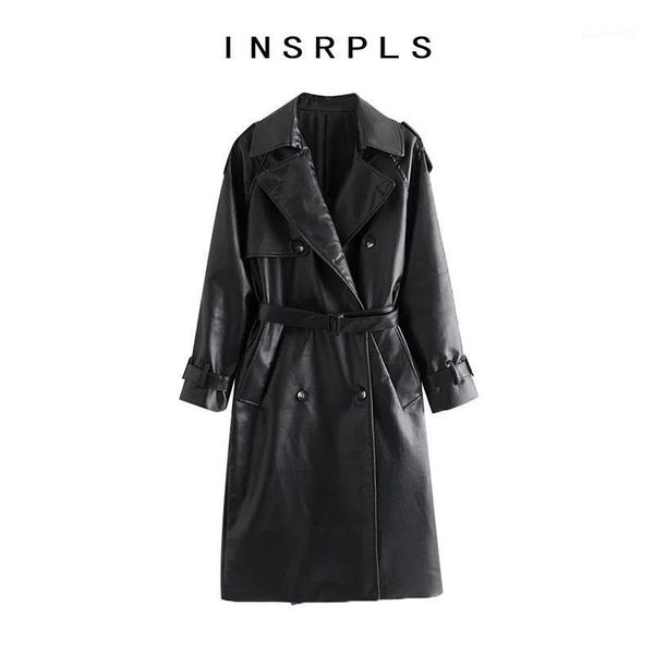women's trench coats insrpls women fashion with belt double breasted faux leather coat vintage long sleeve female outerwear chic overco, Tan;black
women's trench coats insrpls women fashion with belt double breasted faux leather coat vintage long sleeve female outerwear chic overco, Tan;black