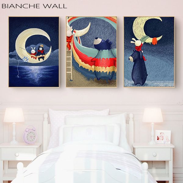 child painting art moon bunny and bear cartoon picture poster nursery print wall art painting nordic kids bedroom decoration
child painting art moon bunny and bear cartoon picture poster nursery print wall art painting nordic kids bedroom decoration