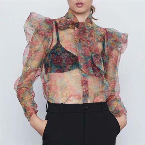 style floral organze blouse transparent style bow tie collar long sleeve female see through chic blusas, White
style floral organze blouse transparent style bow tie collar long sleeve female see through chic blusas, White