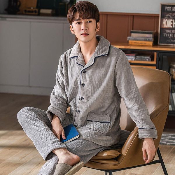 mimi men's pajamas coral velvet autumn winter cardigan flannel thickened pajamas men's winter large home wear set, Black;brown
mimi men's pajamas coral velvet autumn winter cardigan flannel thickened pajamas men's winter large home wear set, Black;brown