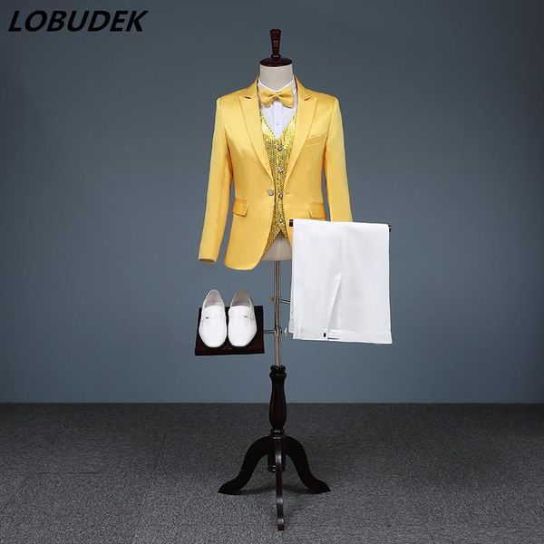 men's suits & blazers male singer chorus yellow sequins slim stage costumes bar prom host master of ceremonies show performance suit, White;black
men's suits & blazers male singer chorus yellow sequins slim stage costumes bar prom host master of ceremonies show performance suit, White;black