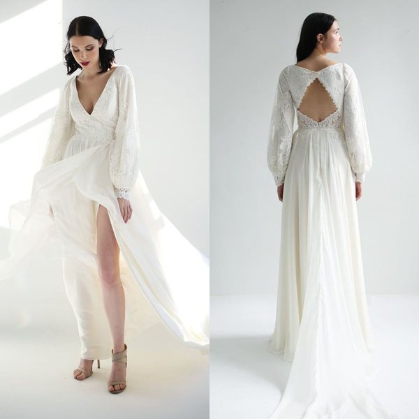 new bohemian wedding dress 2020 deep v neck a line lace appliqued boho robe de mariée long sleeves customize vestido de noiva, White
new bohemian wedding dress 2020 deep v neck a line lace appliqued boho robe de mariée long sleeves customize vestido de noiva, White