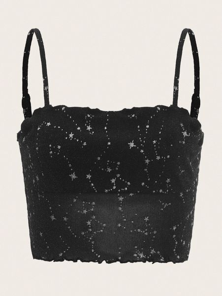 galaxy print lettuce trim crop cami p0dq#, White