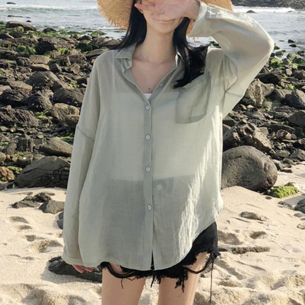 women summer blouses thin sunscreen pocket shirts female long sleeve blouses1, White
women summer blouses thin sunscreen pocket shirts female long sleeve blouses1, White