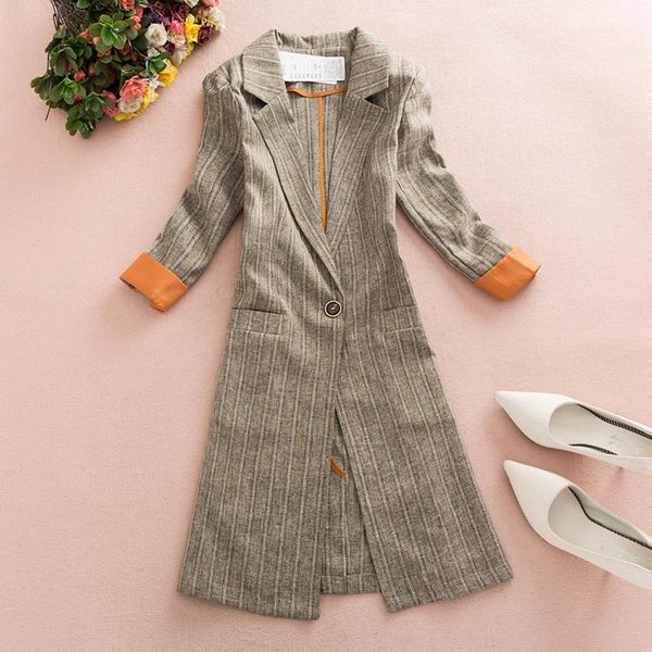 women's suits & blazers striped small suit female long section 2021 spring and autumn linen was thin seven-sleeve korean version loose, White;black
women's suits & blazers striped small suit female long section 2021 spring and autumn linen was thin seven-sleeve korean version loose, White;black
