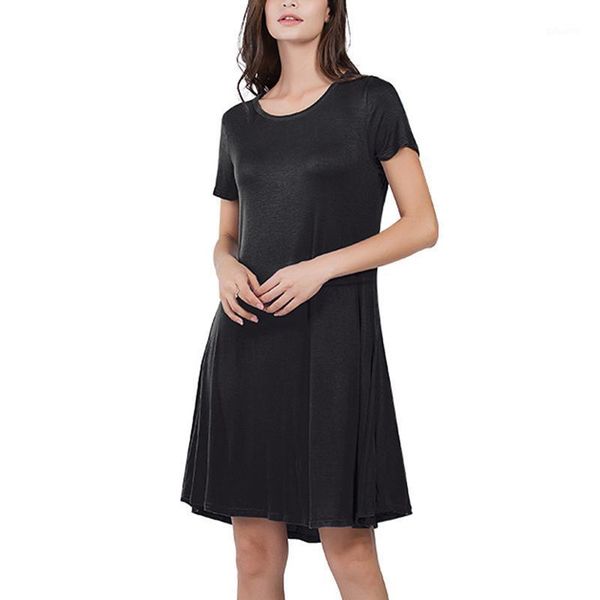 womens fashion dress solid color loose slim fit round neck short sleeve1, White;black
womens fashion dress solid color loose slim fit round neck short sleeve1, White;black