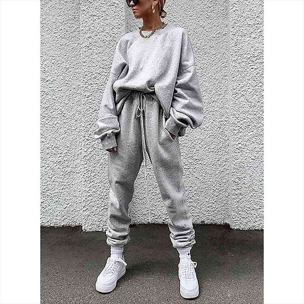 autumn womens solid color loose casual suit slim tracksuit women long sleeve and pants warm two piece set, White
autumn womens solid color loose casual suit slim tracksuit women long sleeve and pants warm two piece set, White