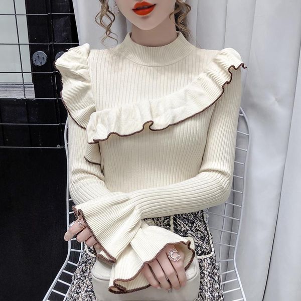 women's half turtleneck knitted full sleeve solid sweater shirts girls ruffles bottoming sweaters pullovers jumpers female, White;black
women's half turtleneck knitted full sleeve solid sweater shirts girls ruffles bottoming sweaters pullovers jumpers female, White;black