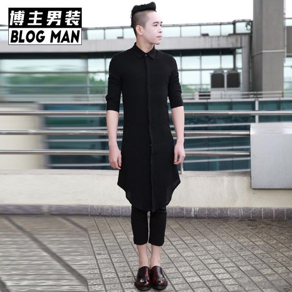 men's casual shirts 2021 clothing summer slim medium-long fluid shirt male half sleeve stage singer costumes, White;black 
men's casual shirts 2021 clothing summer slim medium-long fluid shirt male half sleeve stage singer costumes, White;black