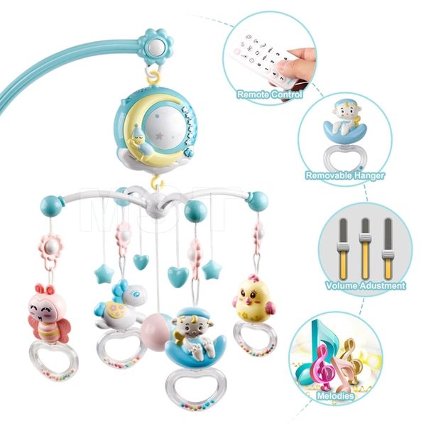 Musical Baby Hanging Rattles Mobiles Toy Holder Rotating Crib Bed Bell With Music Box Projection For 0-12 Months Newborn Infant Y200428