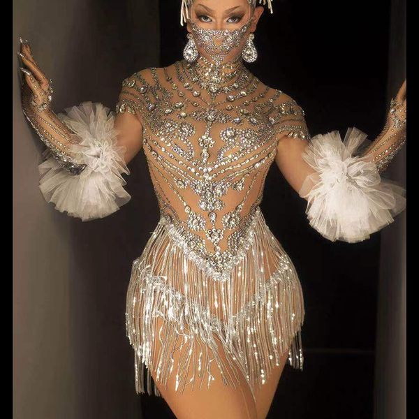shining rhinestone tassel dance dress gloves mesh perspective crystal leotard singer dancer stage wear nightclub outfit, Black;red
shining rhinestone tassel dance dress gloves mesh perspective crystal leotard singer dancer stage wear nightclub outfit, Black;red