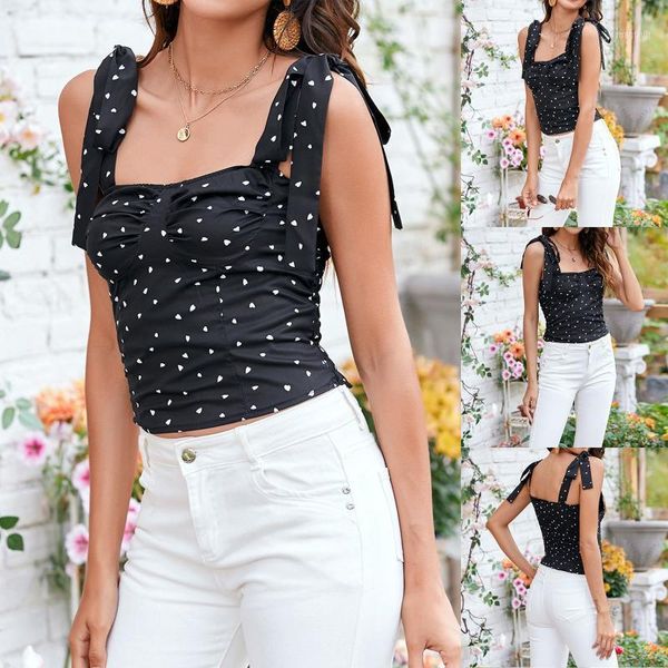 women's casual black dot print sleeveless knotted undershirt women adjustable lace up hollow out tank tees1, White
women's casual black dot print sleeveless knotted undershirt women adjustable lace up hollow out tank tees1, White