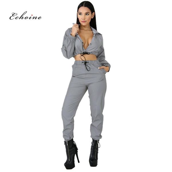 echoine sport suits women fashion reflective two piece set button tracksuit long sleeve crop long pants female outfits, White
echoine sport suits women fashion reflective two piece set button tracksuit long sleeve crop long pants female outfits, White