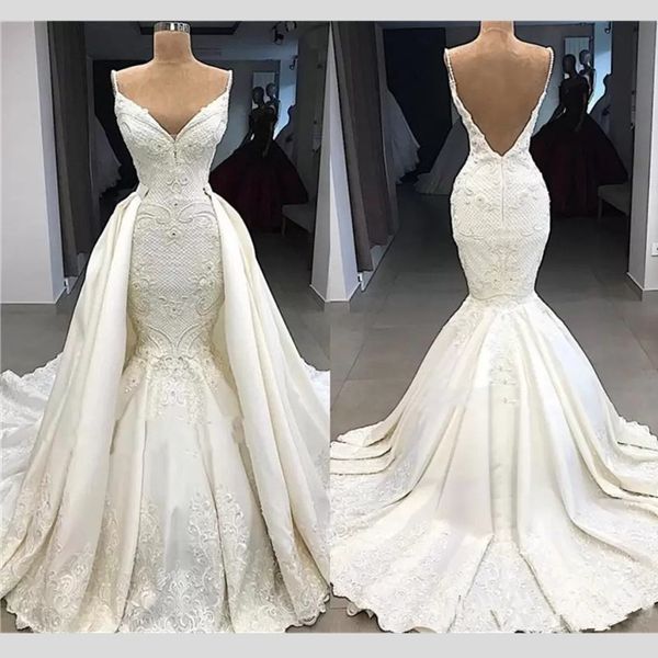 luxurious v neck delicate mermaid wedding dress with detachable train stain lace plus size backless bridal gowns custom vestidos, White
luxurious v neck delicate mermaid wedding dress with detachable train stain lace plus size backless bridal gowns custom vestidos, White