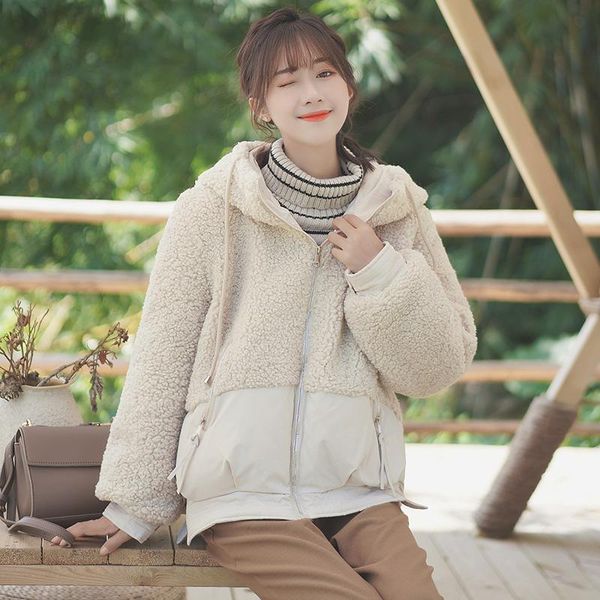 women's down & parkas fashion faux wool fur coat female autumn winter 2021 oversized jacket korean hooded woman ropa de mujer zjt1124, Black
women's down & parkas fashion faux wool fur coat female autumn winter 2021 oversized jacket korean hooded woman ropa de mujer zjt1124, Black