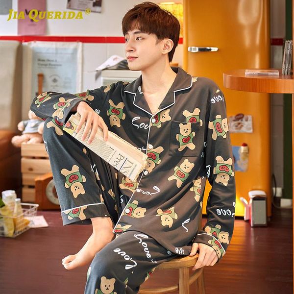 men's sleepwear set fashion style casual turn down collar cartoon printing man long sleeve pants pajamas, Black;brown
men's sleepwear set fashion style casual turn down collar cartoon printing man long sleeve pants pajamas, Black;brown