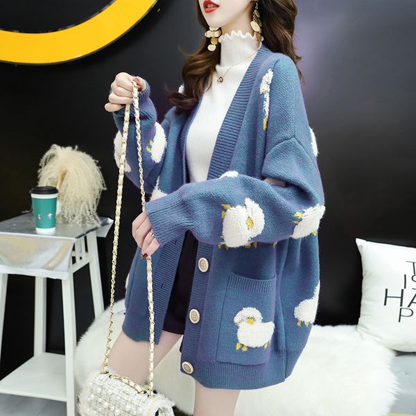 neploe women's clothing knitted coat cartoon oversized sweater female cardigan long sleeve v neck knitwear plus size jacket 201128, White;black
neploe women's clothing knitted coat cartoon oversized sweater female cardigan long sleeve v neck knitwear plus size jacket 201128, White;black