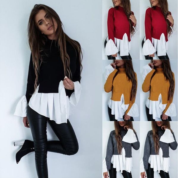 womens long sleeve casual loose irregular hem stitching patchwork turtle neck false two pieces shirt, White
womens long sleeve casual loose irregular hem stitching patchwork turtle neck false two pieces shirt, White